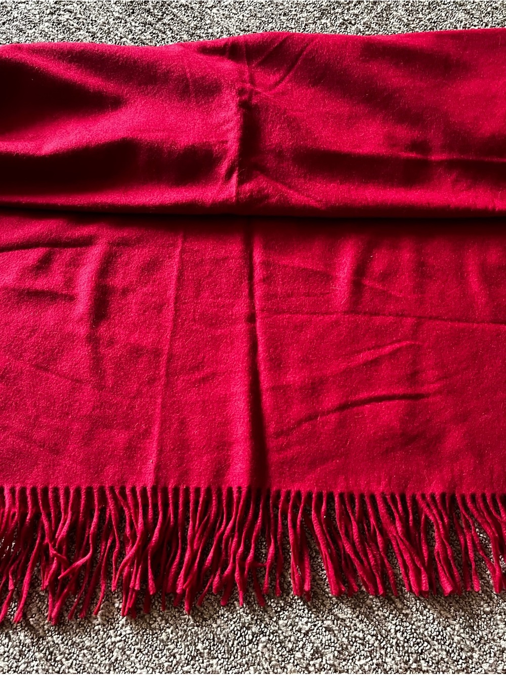 NWT Oversized 70% Cashmere Wool Wrap Shawl Deep Red Fringe - Picture 5 of 5